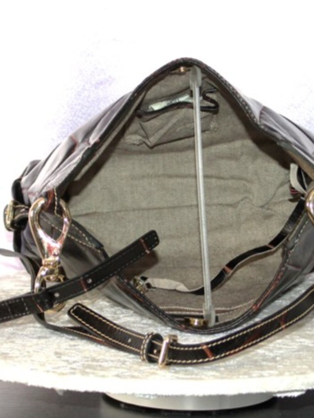 Dooney & Bourke Black Croc Embossed Leather Hobo Shoulder Bag Crossbody - Picture 7 of 11